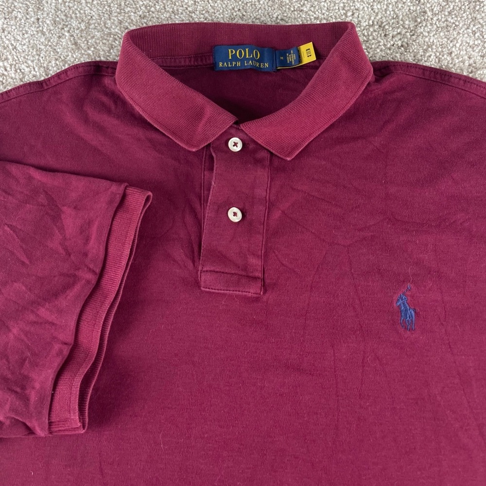 Polo Ralph Lauren Men Relaxed Fit M Burgundy Maroon Cotton Polo Shirt Blue Pony